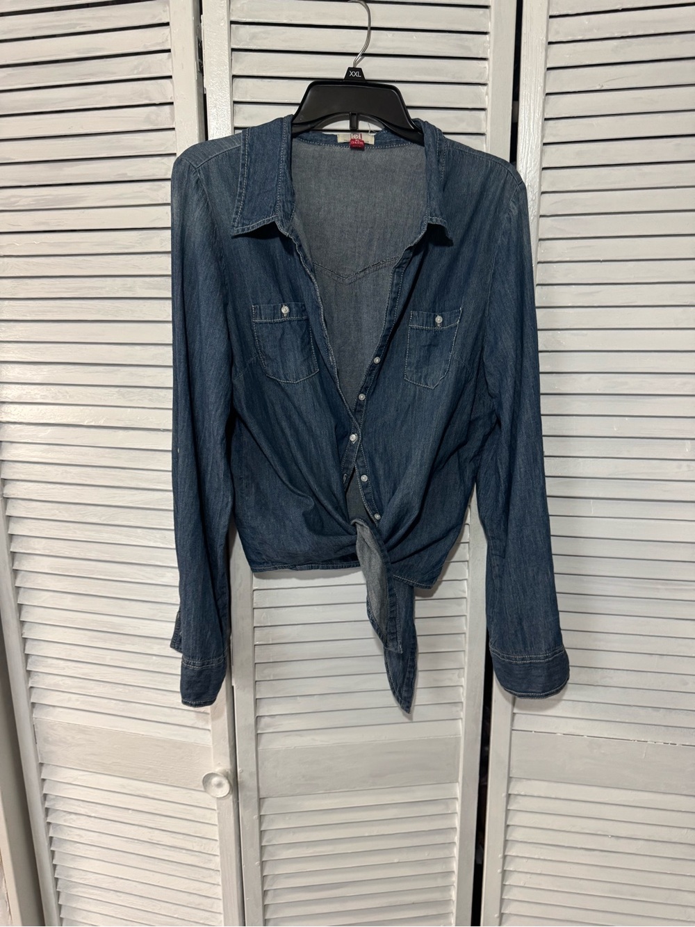 lei Dark Blue Denim Tie-Front Shirt
